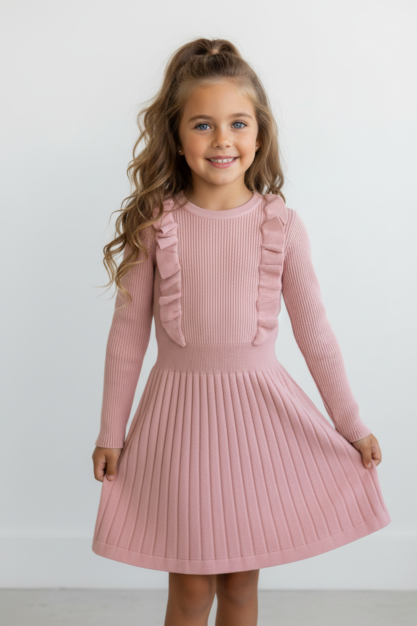 Lichtroze Meisjes Trui-Jurk – Zachte Gebreide Jurk – Outlet