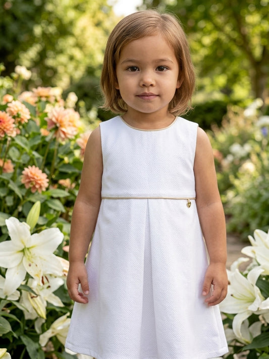 Strass Wit Baby Jurkje Meisje – Mouwloos Feestjurkje met Gouden Details