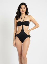Inoo Zwarte Monokini met Strass en Cut-Out Dames Badpak