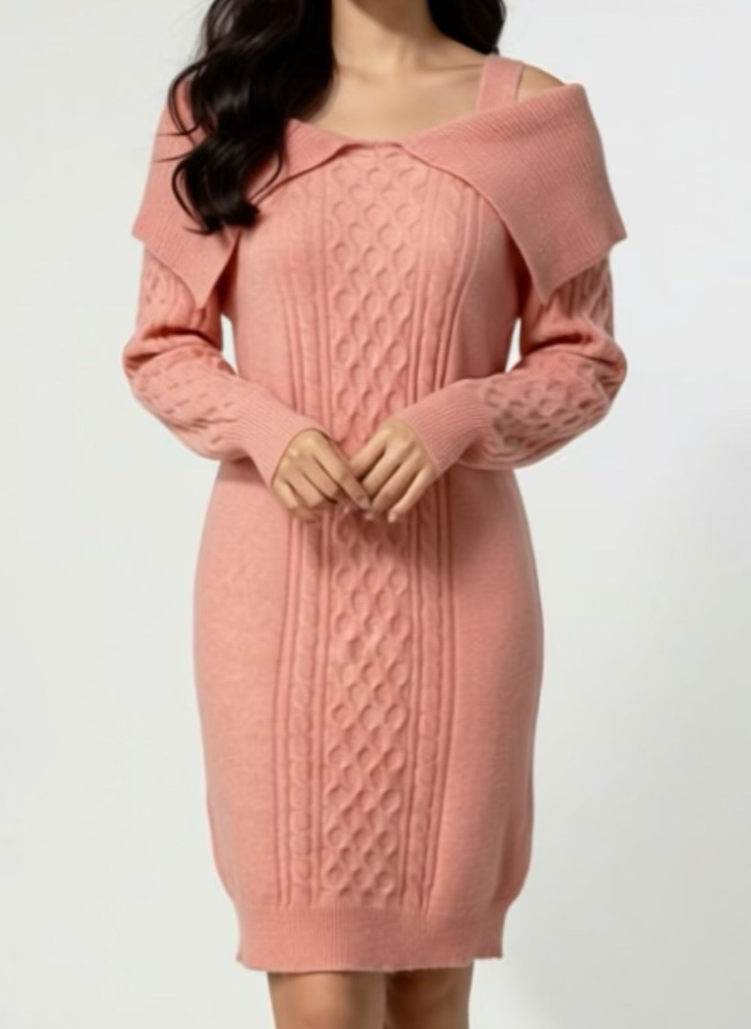 Cable knit sweater dress roze