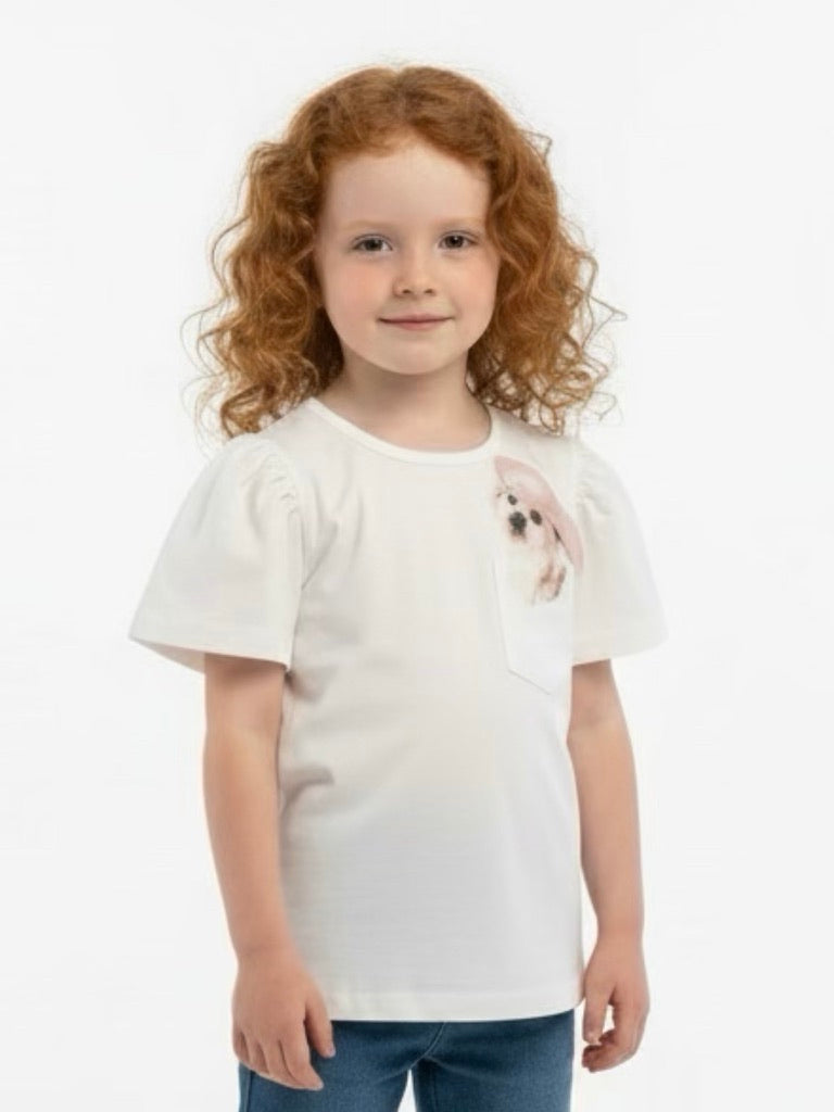 T-shirt puppy roze strik