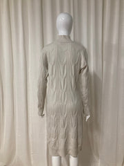 New Sensation Gebreide Jurk Crème – Cable Knit Sweater Dress met Col