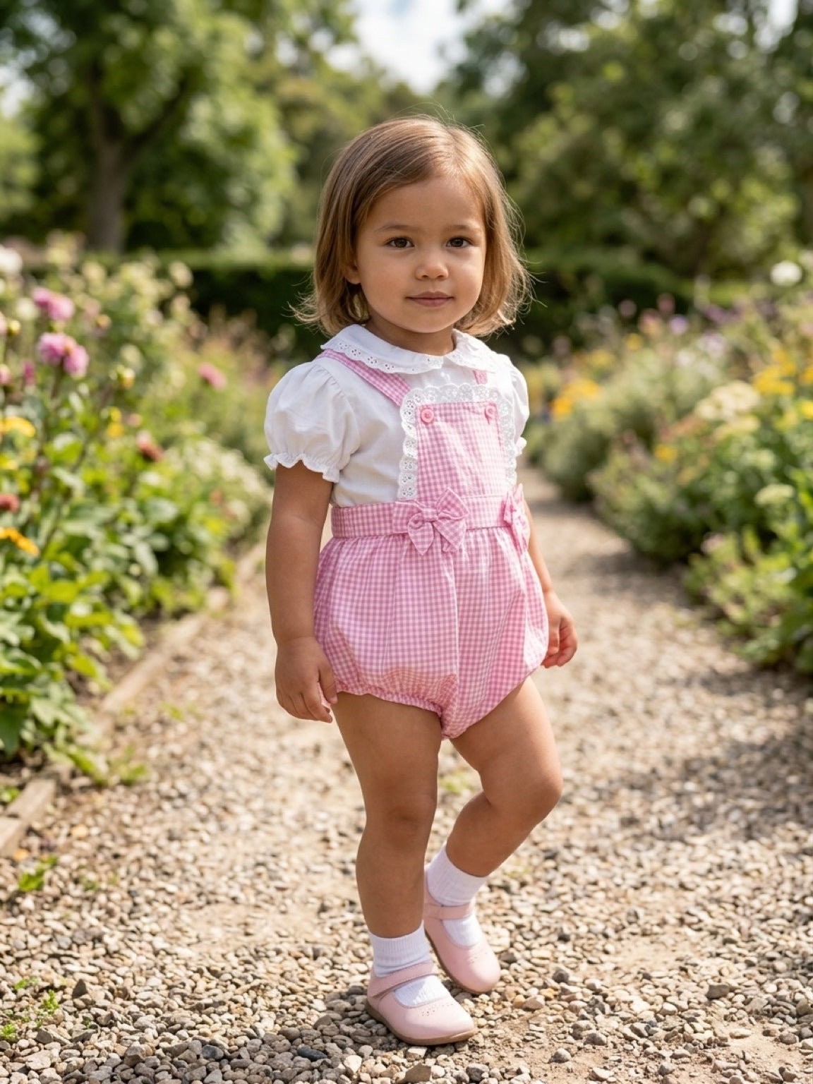 Rock A Bye Baby Roze Geruit Baby Setje met Romper, Blouse en Strikjes
