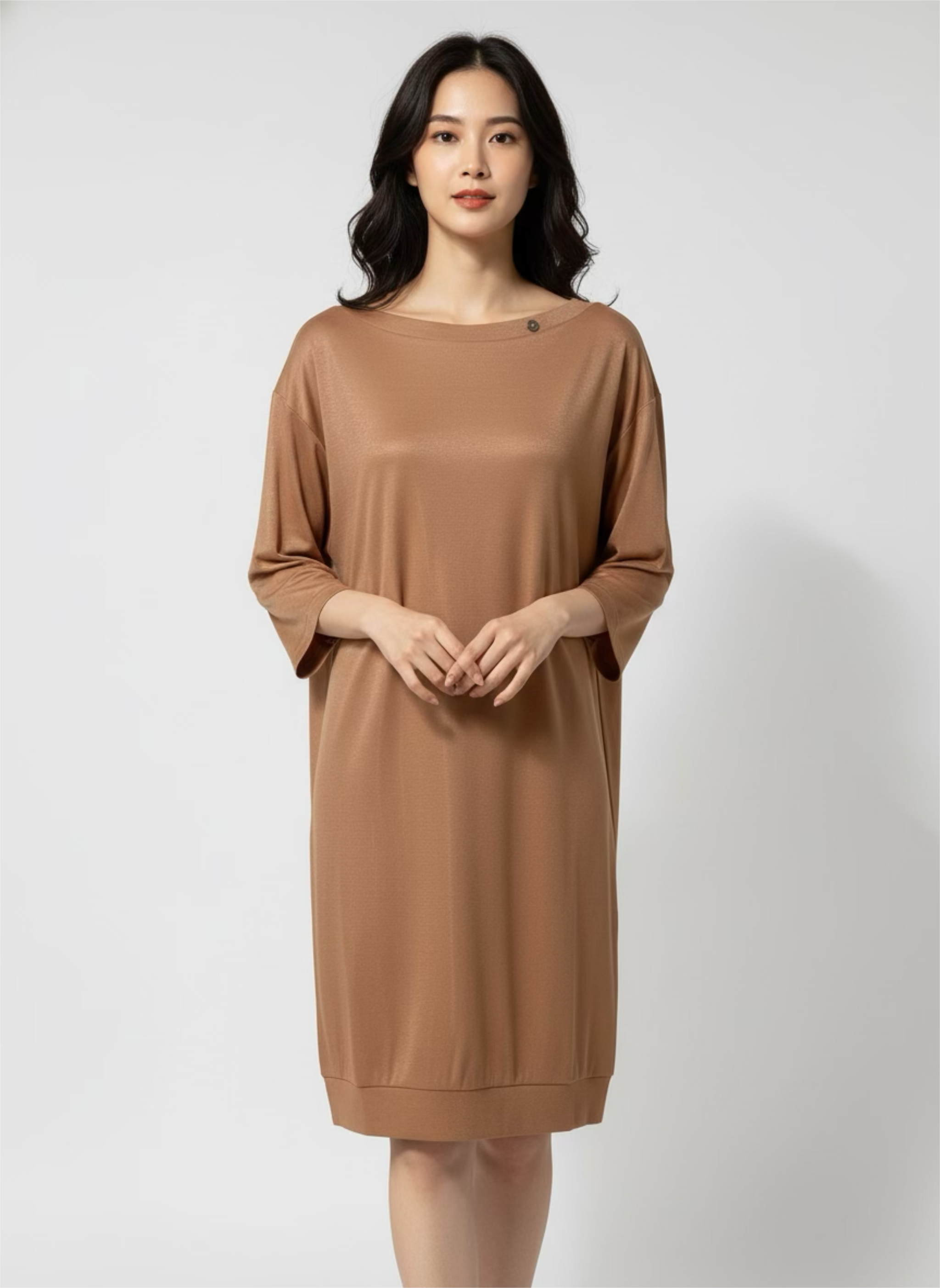 T-shirt dress with shiny coating Copper