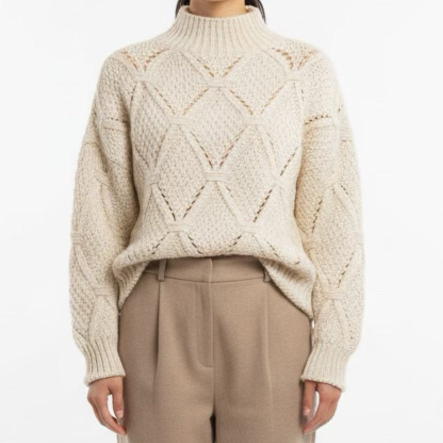 Plain oversized sweater in alpaca and wool ecru