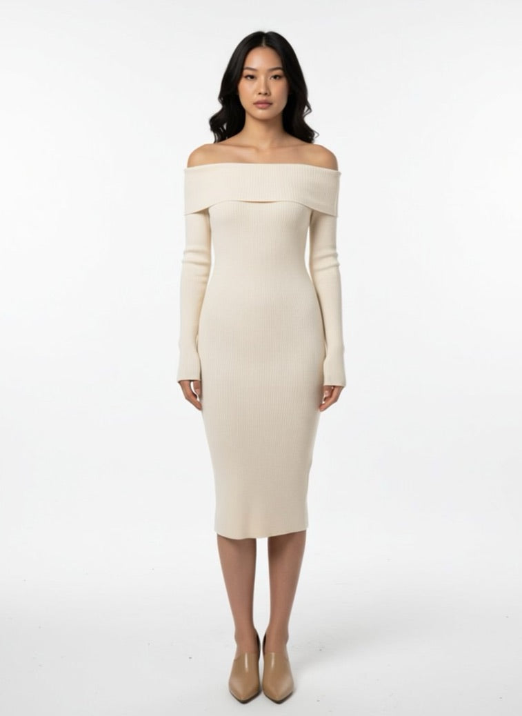 Off Shoulder Sweater Dress cream