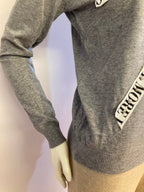 Gray sweater with yoke and rhinestones