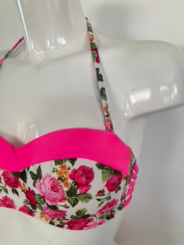 Floral Bikini met Neon Roze Accenten