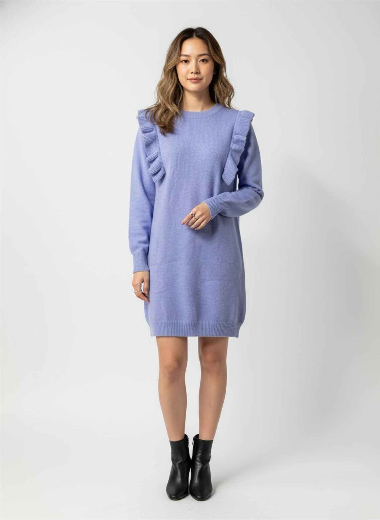 Sweater dress ruffles Blue