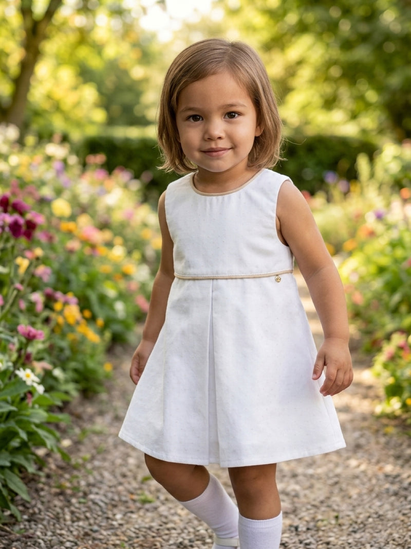 Strass Wit Baby Jurkje Meisje – Mouwloos Feestjurkje met Gouden Details