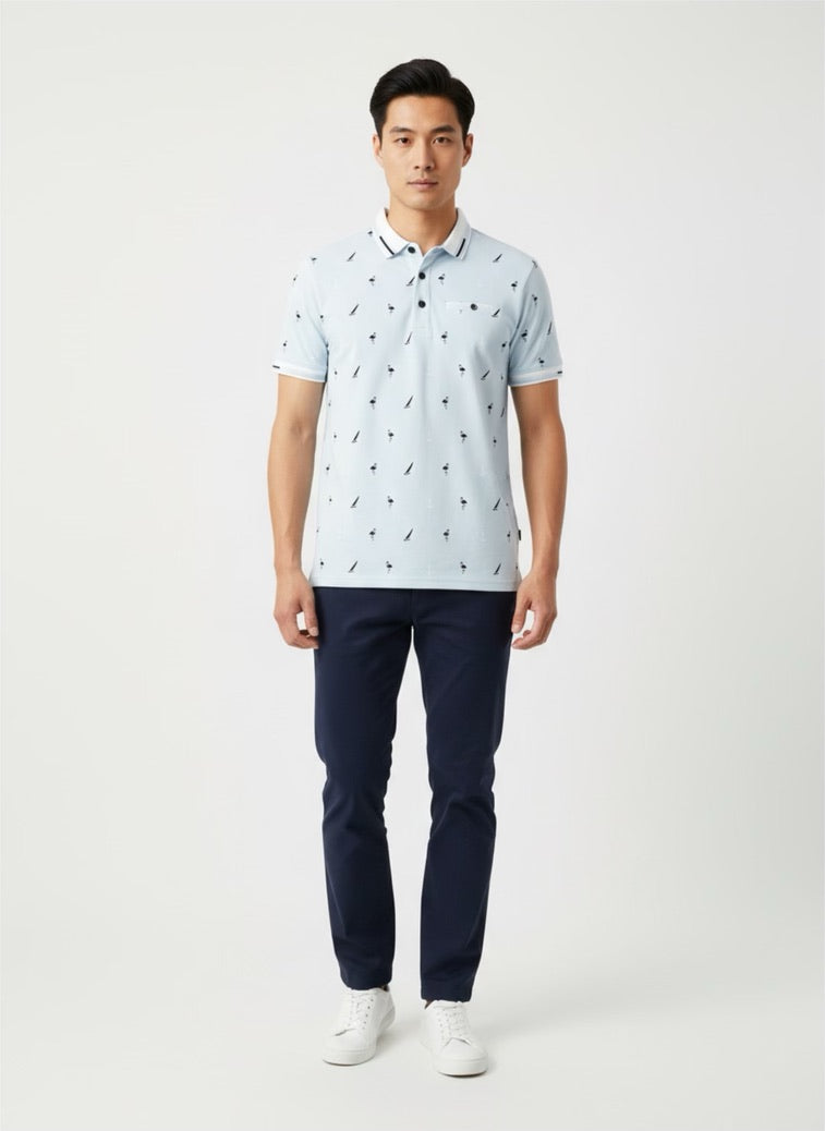 BLVCK Exclusive Herenpolo Lichtblauw met Maritieme Print