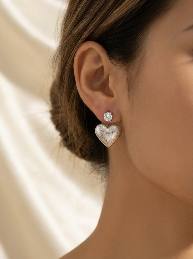 Boucles d'oreilles Cœur d'argent luminescent – Cœurs luxueux avec cristal