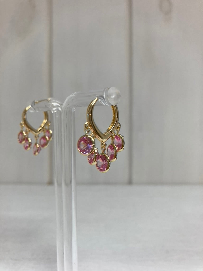 Blush Crystal Charm Hoops