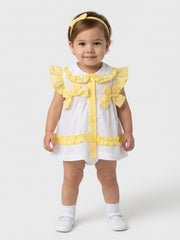 Rock a Bye Baby Meisjesjurk Wit/Geel met Strikjes