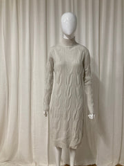 New Sensation Gebreide Jurk Crème – Cable Knit Sweater Dress met Col
