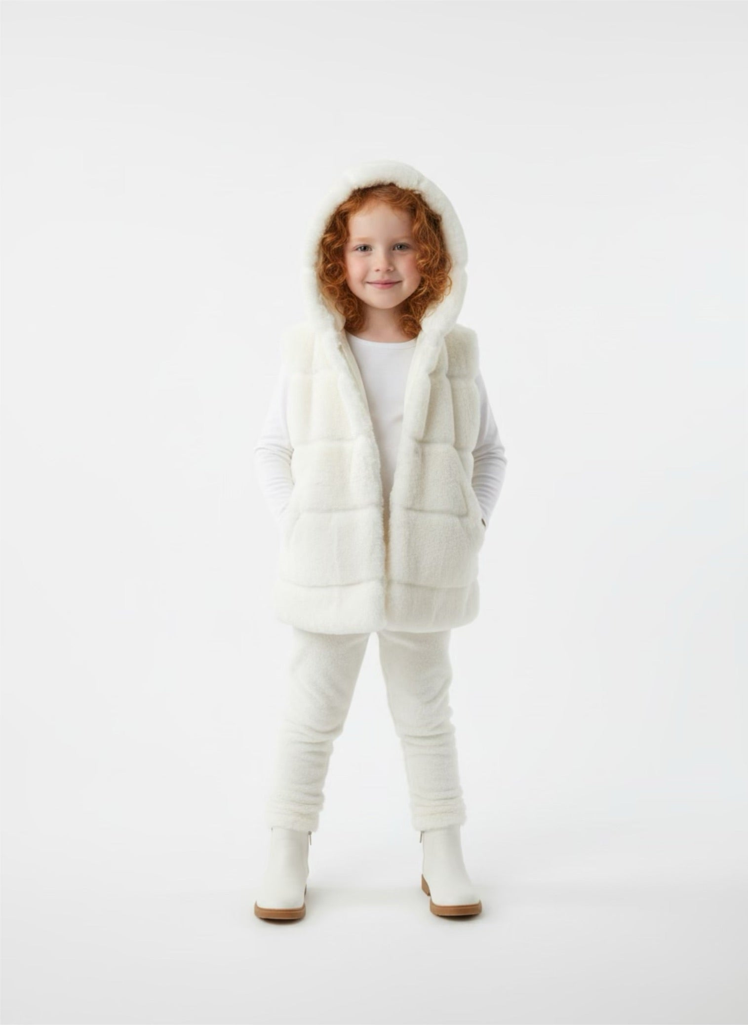 Fluffy bodywarmer creme