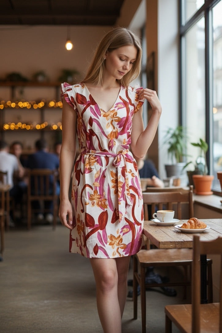 Lina Bloom Jurk – Elegante Bloemenprint Jurk met Taillelint