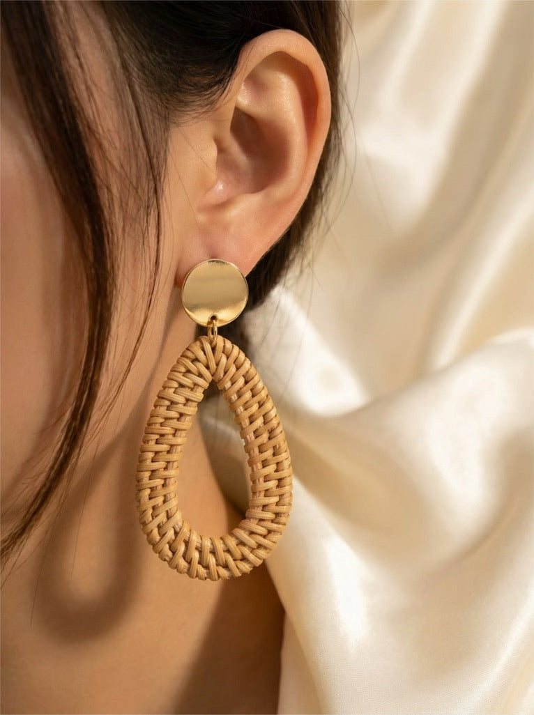 Ibiza Drop Rattan Oorbellen – Boho Chic Statement