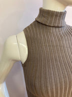 Very stretchy taupe turtle neck sleeveless top