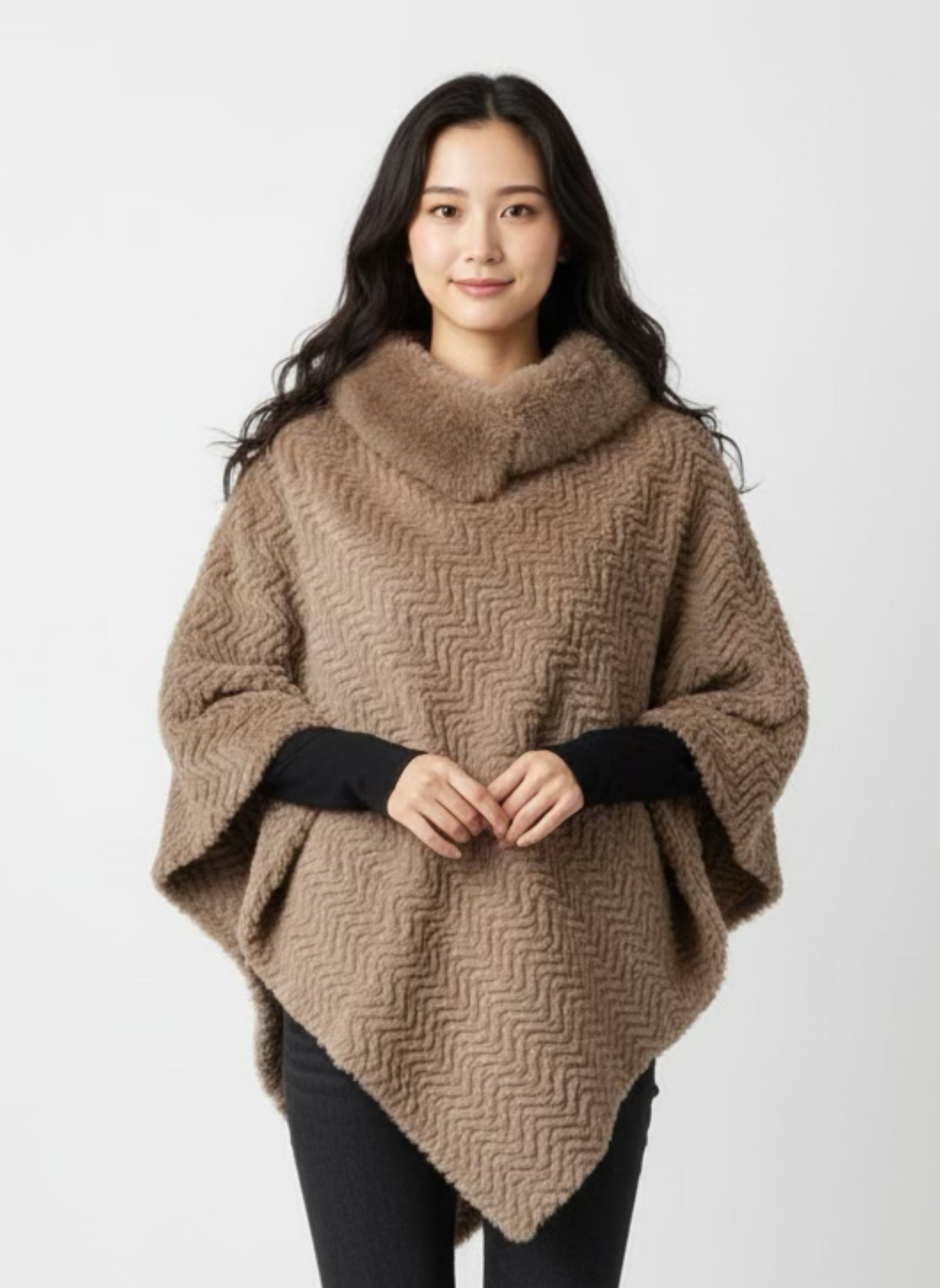Poncho fluffy zacht Taupe
