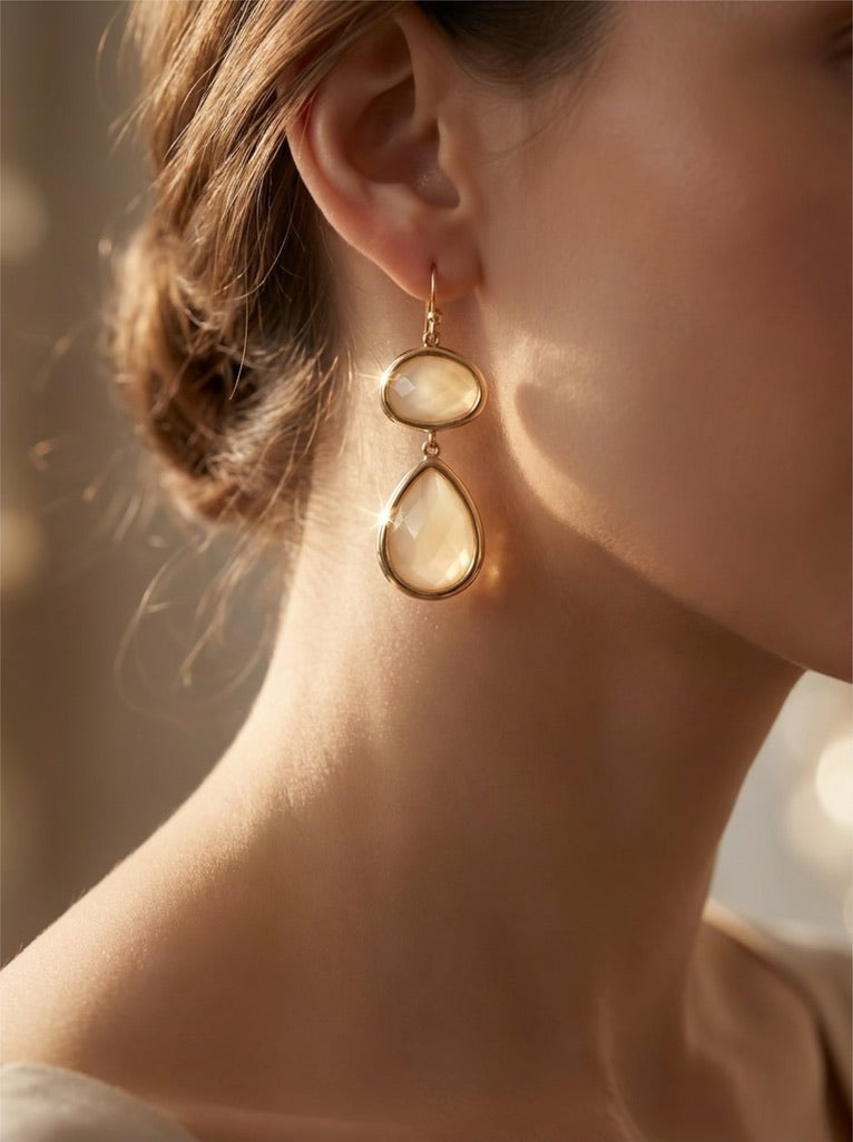 Boucles d'oreilles goutte lumineuses couleur champagne