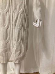 New Sensation Gebreide Jurk Crème – Cable Knit Sweater Dress met Col
