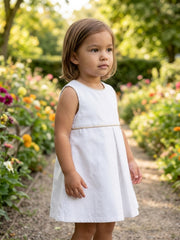 Strass Wit Baby Jurkje Meisje – Mouwloos Feestjurkje met Gouden Details