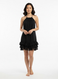 Black sleeveless dress thin straps with wavy bottom and lining