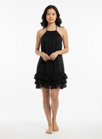 Black sleeveless dress thin straps with wavy bottom and lining