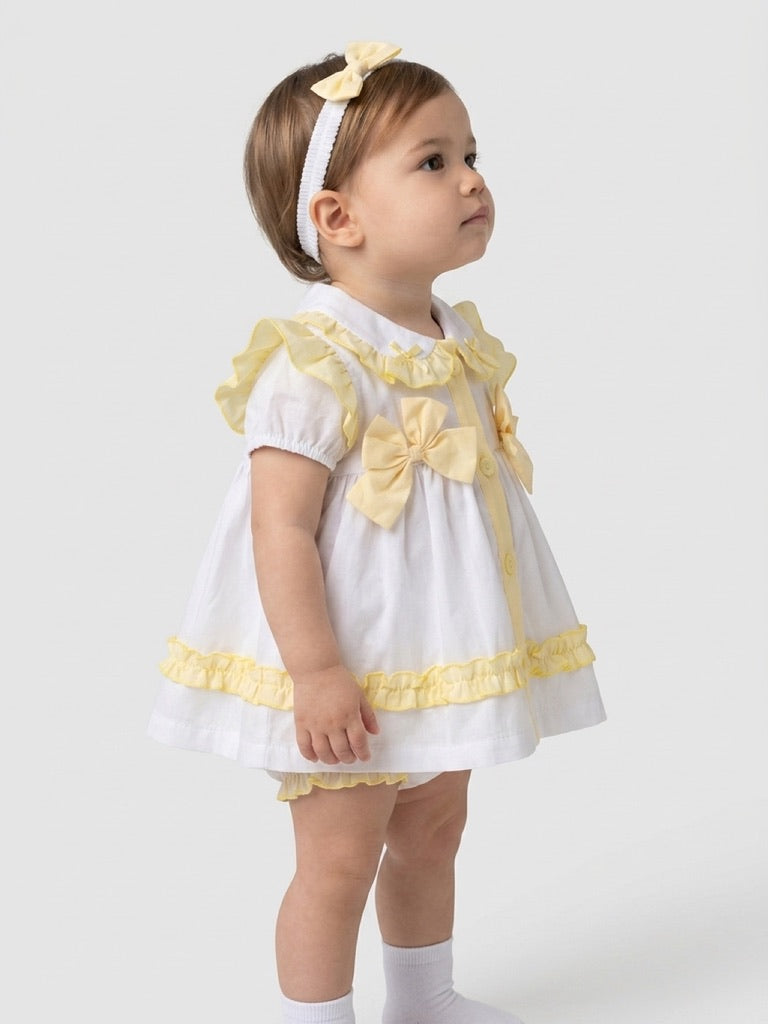 Rock a Bye Baby Meisjesjurk Wit/Geel met Strikjes