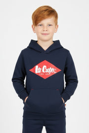 Lee Cooper Navy Jongens Hoodie met Rood Logo