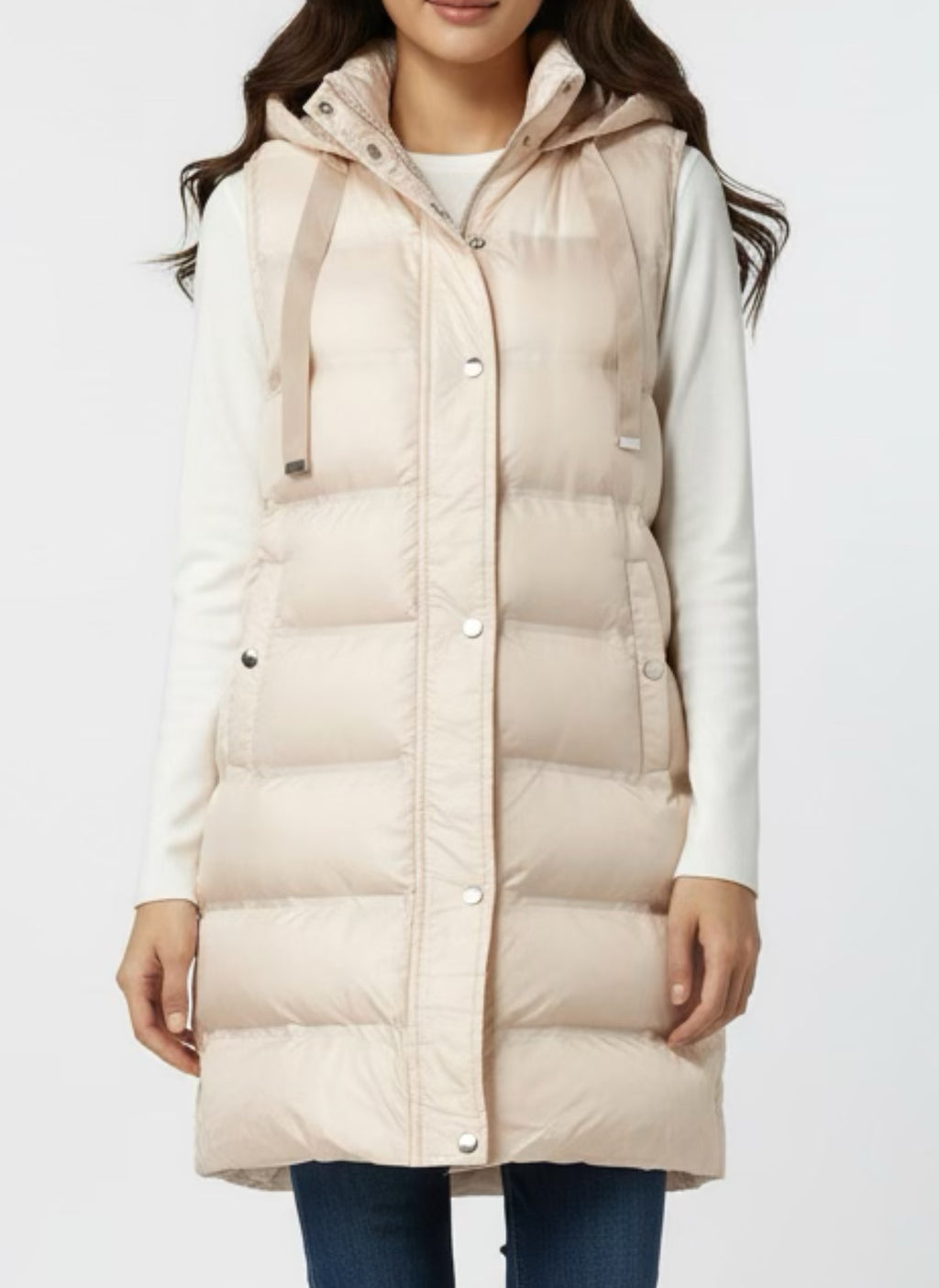 Sleeveless puffer jacket with hood beige