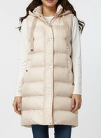 Sleeveless puffer jacket with hood beige