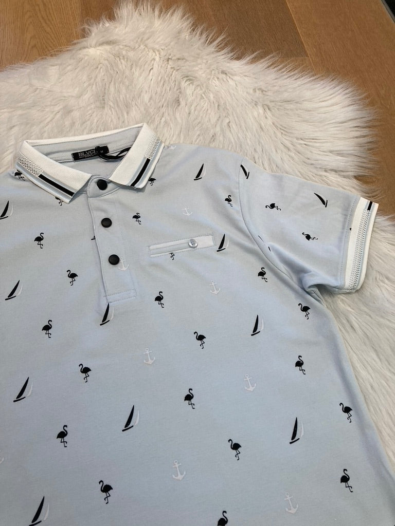BLVCK Exclusive Herenpolo Lichtblauw met Maritieme Print