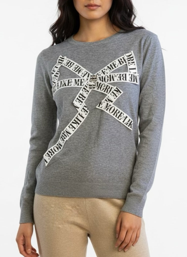 Gray sweater with yoke and rhinestones