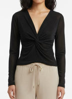 Glittery top with black leopard prints long sleeve, v-neck