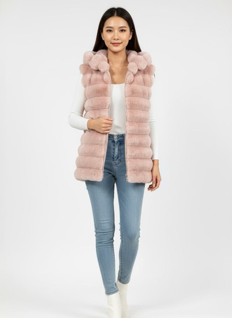 Sleeveless coat with sleeveless hood Roze
