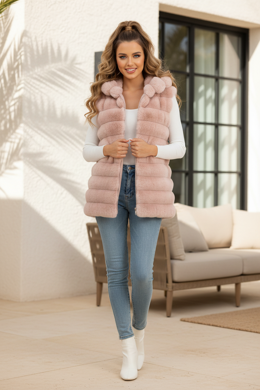 Sleeveless coat with sleeveless hood Roze