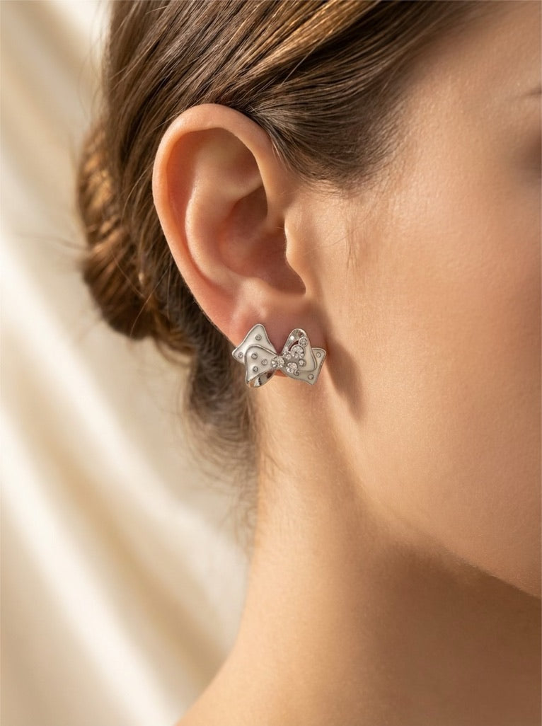 Silver Bow Sparkle Oorstekers