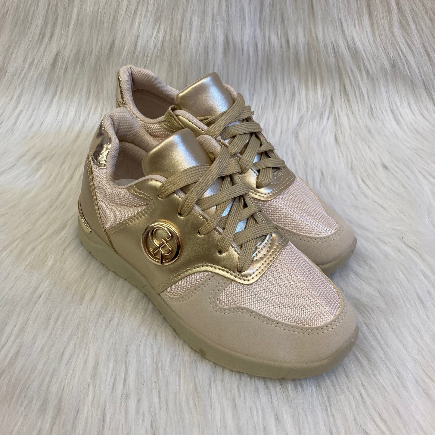 Mulanka Beige & Gouden Dames Sneaker – Comfortabele Fashion Sneaker met Gouden Details