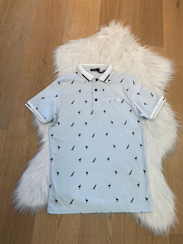 BLVCK Exclusive Herenpolo Lichtblauw met Maritieme Print
