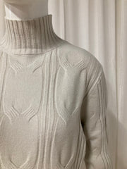 New Sensation Gebreide Jurk Crème – Cable Knit Sweater Dress met Col