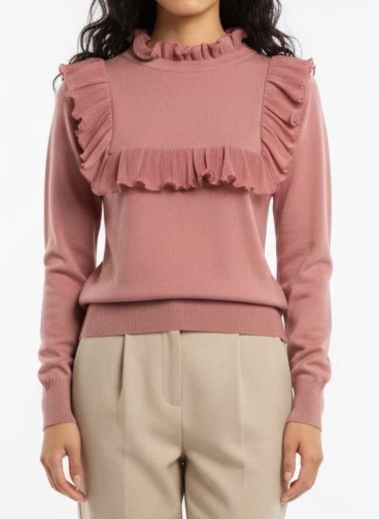 Pink sweater with frill on the front and back