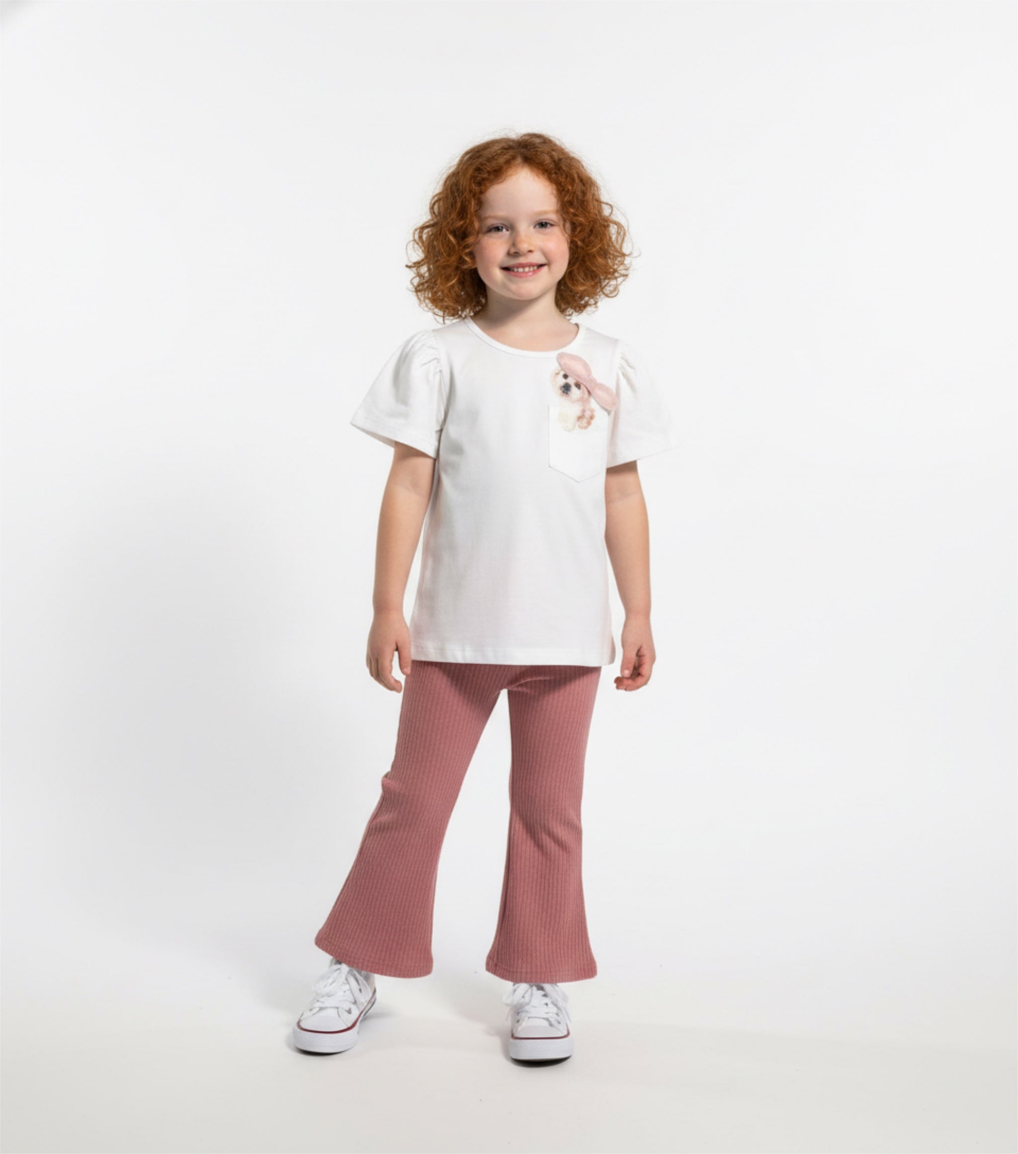 T-shirt puppy roze strik