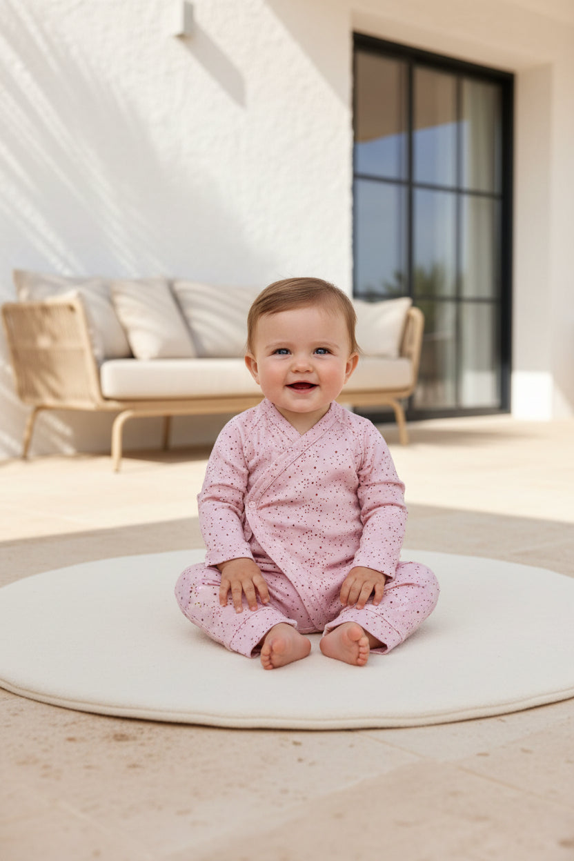 Wooly Baby Pyjama Roze met Stippen – 100% Katoen