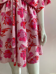 Schilo-Jo Roze Bloemenjurk Dames – Korte Jurk met V-hals