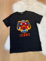 ICON2 Zwart Heren T-shirt met Geborduurde Leeuw