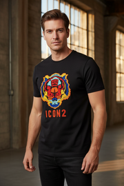 ICON2 Zwart Heren T-shirt met Geborduurde Leeuw