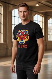 ICON2 Zwart Heren T-shirt met Geborduurde Leeuw