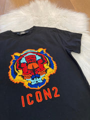 ICON2 Zwart Heren T-shirt met Geborduurde Leeuw